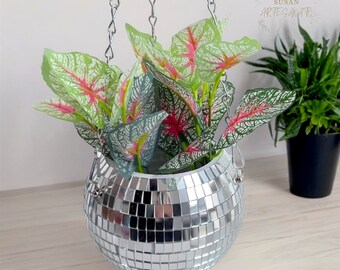 Hanging Disco Ball Planter | Plant Hanger | Hanging Pot for Garden Courtyard | Hnaging Garden Accessories |  Courtyard Landscape Plant Pot |