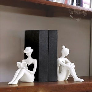 Modern Pair 2 Women Sitting Bookend | Unique Bookend for Bookshelf | Book Lovers Gift | Minimalist Book Holder Love Gift for Book Readers |