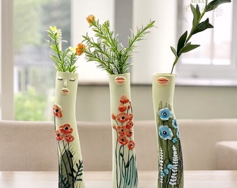 Handgefertigte Gesichtsvase für getrocknete Pflanzen | Geschenkidee | Boho Dekor Vase | Gesichtsvasen für Pflanzen | Süßes Geschenk für Mama | Frauen-Figurenvase als Geschenk