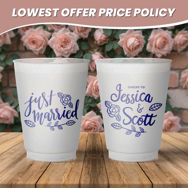 Personalized Wedding Frosted Plastic Flex Cup, Customized for Couple, For Wedding Toasts & Favors, Wedding Gifts, Party Custom Cups.
