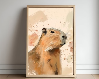 Retro Capybara Art Print | Bohemian Animal Poster
