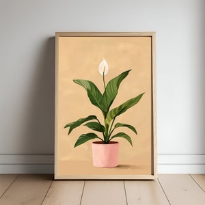 Cartel de lirio de paz en jarrón rosa / Arte de pared boho / Diseño minimalista