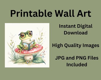 Whimsical Frog Reading Art Printable, Nursery Decor (Digital Download)