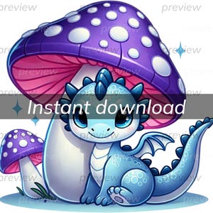Adorabile drago e fungo magico Clipart per sublimazione, artigianato o stampa