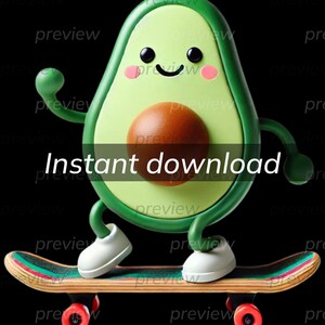 Avocado Charakter auf Skateboard Clipart - Sofortiger Download für Sublimationsdrucke On Demand für den persönlichen und kommerziellen Gebrauch