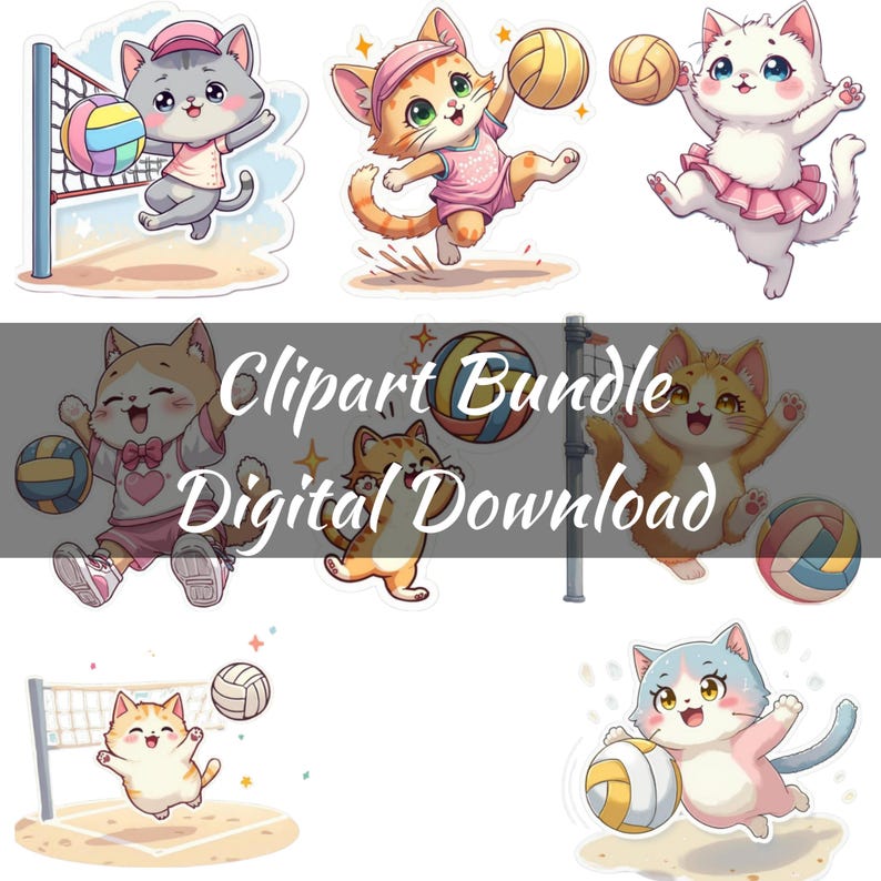 Cute Cat Volleyball Clipart Instant Download For Sublimation Designs cute-cat-volleyball-clipart-instant-download-for-sublimation-designs
