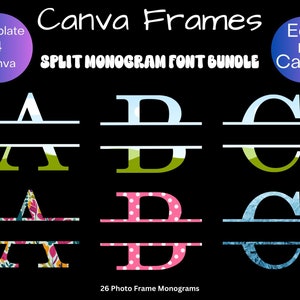 Split Monogram Canva Frame Templates All 26 Letters Photo Frame Templates Digital Canva Frame Templates for POD, Personal Use Digital Design