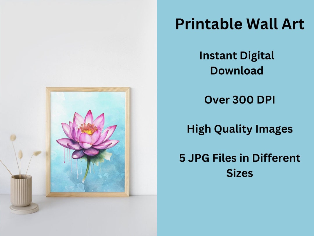 Lotus Flower Watercolor Print: Blue & Pink Wall Art (digital Download ...