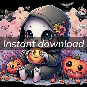 Adorable Ghostly Character with Pumpkins Clipart for Whimsical Halloween Decor - Instant Download Sublimation Design