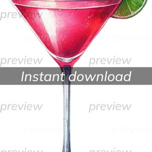 Cóctel cosmopolita Clipart Descarga instantánea PNG Arte digital divertido para fiestas y celebraciones Perfecto para impresión a pedido y uso personal