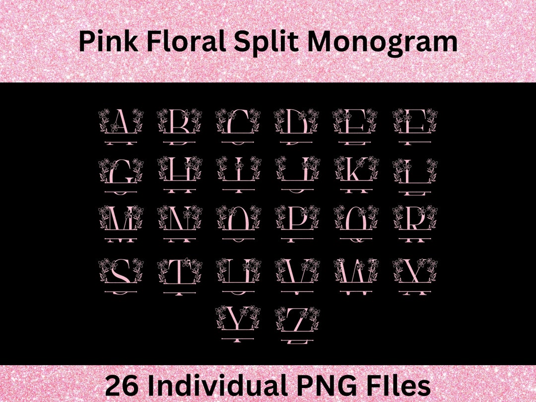 Pink Am Monogram Pink Glitter Floral Split Monogram PNG (digital Download) - Etsy