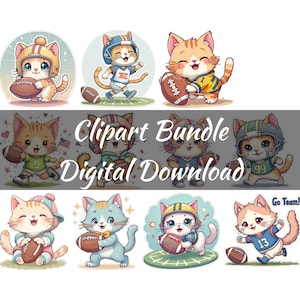 Adorable gato kawaii de fútbol Clipart Descarga instantánea para diseño de sublimación - Lindo arte deportivo para niños y amantes de las mascotas