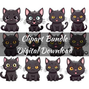 Cute Black Cat Clipart Instant Download Sublimation Design for Crafting and DIY Projects
