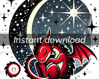 Whimsical Dragon Digital Art Printable - Instant Download Fantasy Wall Decor for Kids and Adults