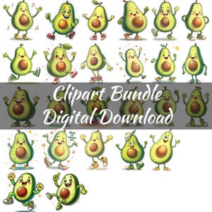 Happy Avocado Clipart Download instantâneo Design de sublimação para artesanato e decoração Arquivos PNG de 300 DPI Fundo transparente