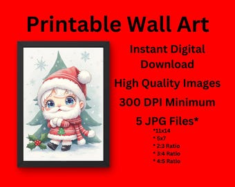 Adorable Christmas Santa Wall Art Digital Download - Cute Printable Holiday Decor for Instant Download