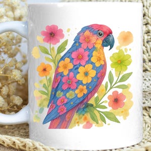 Floral Parrot Watercolor Clipart: Tropical Bird PNG (Digital Download