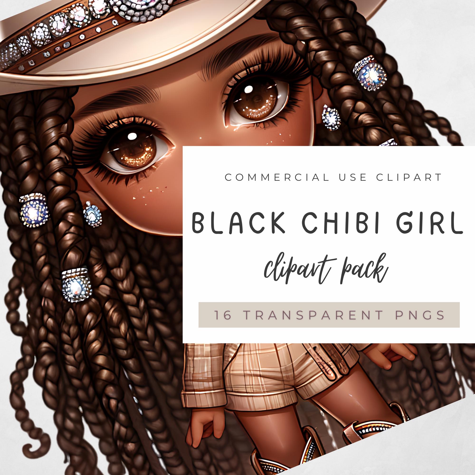 Black Chibi Girl Clipart PNG Bundle, Afro Girl Digital Stickers, Cute ...