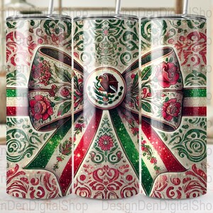 Latino Sublimation Tumbler Design, Mexican Flag Coquette Bow 20oz Tumbler Wrap PNG, Mexican Flag Art Latino PNG, Skinny Tumbler Download