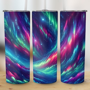 Aurora Borealis Tumbler Wrap: Galaxy Northern Lights Sublimation Design (PNG, JPG, Digital Download)