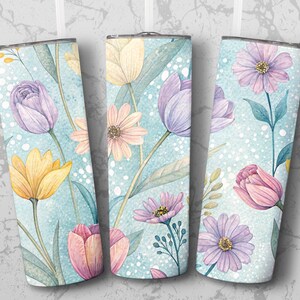 Floral Tumbler Wrap PNG 20oz Skinny Sublimation Design Digital Download Flower Clipart for Tumblers