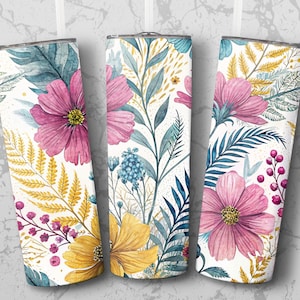 Floral Tumbler Wrap PNG - Watercolor Flower 20oz Skinny Tumbler Sublimation Design Digital Download