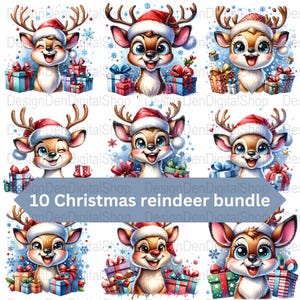 Aquarel eigenzinnige rendieren clipart, grappig rendier png, kerstrendier png, junk journal design, grappige kerstsublimatiebundel