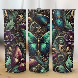 Butterfly Tumbler Wrap 20oz Skinny Sublimation Design Floral Tumbler Template Digital Download, Butterfly Design