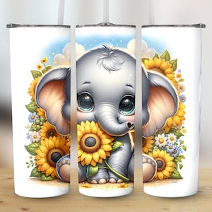 Baby Elephant Tumbler Wrap 20 oz Skinny Tumbler Design Digital Download Cute Animal PNG for Kids Cups