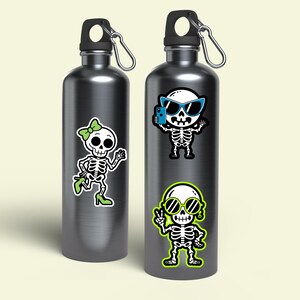 Sassy Skeletons Printable Sticker Pack, Fun Cartoon Skeleton PNGs, Neon Halloween Stickers,Kawaii Skeleton Stickers for Planners and Crafts
