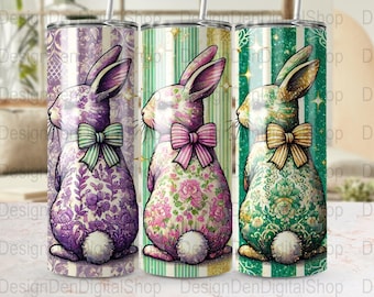 Cute Coquette Easter Bunny Tumbler Wrap, 20oz Skinny Easter Tumbler PNG Sublimation Design, Grandmillenial Easter Digital Download