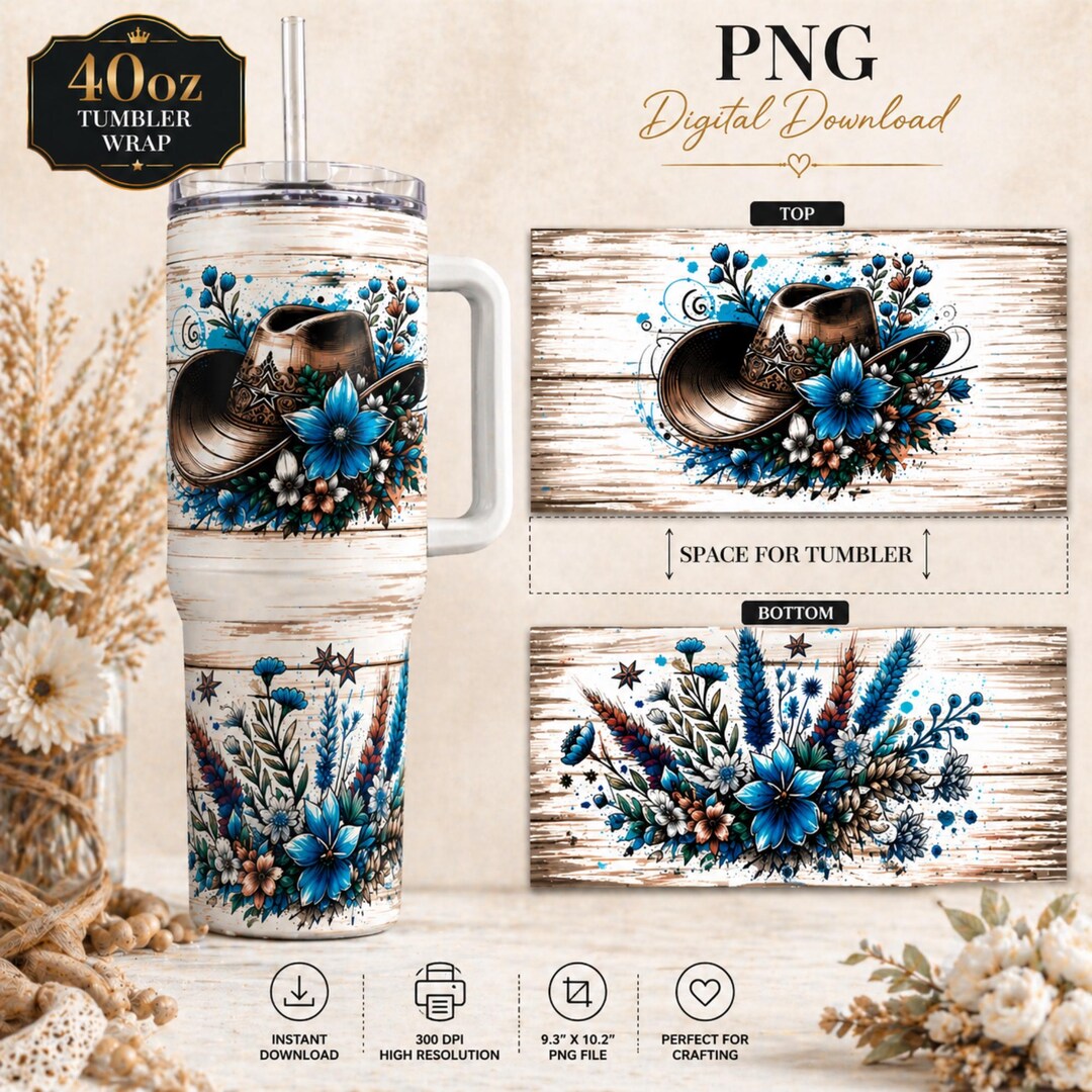 Western Flower 40oz Tumbler Wrap, Rustic Floral Western Southwest 40 Oz ...