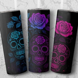 Floral Sugar Skull Tumbler Wrap: 20oz Skinny Sublimation Design (PNG Download)