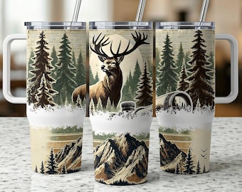 Deer Hunting Tumbler Wrap, Rustic 40oz Quencher Sublimation Design (PNG)