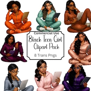 Black Teen Girl Clipart, Stylish African American Fashion PNG Digital Download for Journals, Scrapbooking & Creative Projects