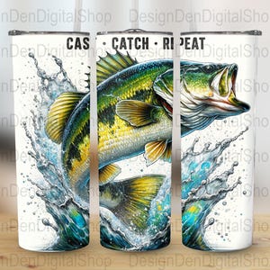 Cast Catch Repeat 20 oz Skinny Tumbler Wrap, Sublimation Design, Digital Download, Funny Fisherman PNG Digital Design, Bass Tumbler Design