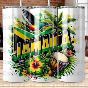 Jamaica Tumbler Wrap PNG, 20 oz Skinny Sublimation Design, One Love Rasta Cup Wrap, Reggae Flag Printable, Caribbean Pride PNG