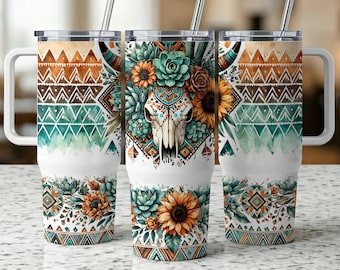 Boho Azteken-Becher-Wrap: Rustikaler Kaktus, Stammes-Design (40 Unzen Sublimationsdesign)