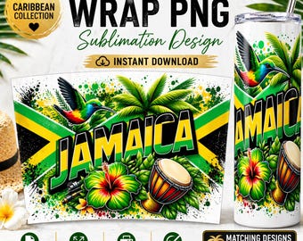 Jamaica Tumbler Wrap PNG, Reggae Rasta Design (20 oz Skinny)