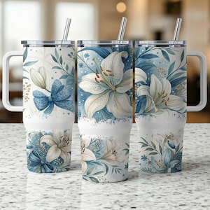 Blue Coquette Floral Tumbler Wrap, 20 oz Download digitale, Design a sublimazione senza soluzione di continuità, Arte floreale vintage