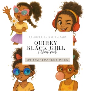 Black Girl Clipart Whimsical PNG & JPG Digital Download for Junk Journals, Commercial Use, Cute Paper Craft Designs