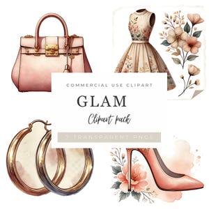Pink Glam Clipart Pack - Boss Babe Graphic Elements & Aesthetic Digital Download for Creatives, Fashion Girl Clipart