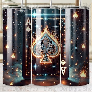 Gold Ace of Spades Tumbler Wrap - 20oz mager ontwerp - sublimatie, png-bestand - direct downloaden