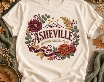 Asheville Otoño PNG / Diseño de viaje con bordado simulado / Gráfico de club social de otoño / Descarga digital