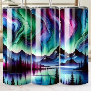 Northern Lights Tumbler Wrap 20oz Sublimation Design Aurora Borealis PNG Digital Download Tumbler Template