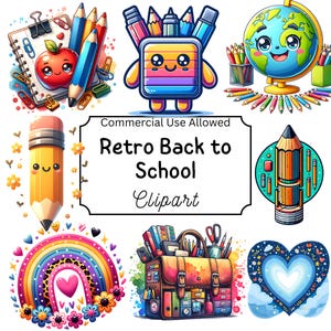 Retro School Clipart: Groovy Teacher Designs (Digital Download PNG Files)