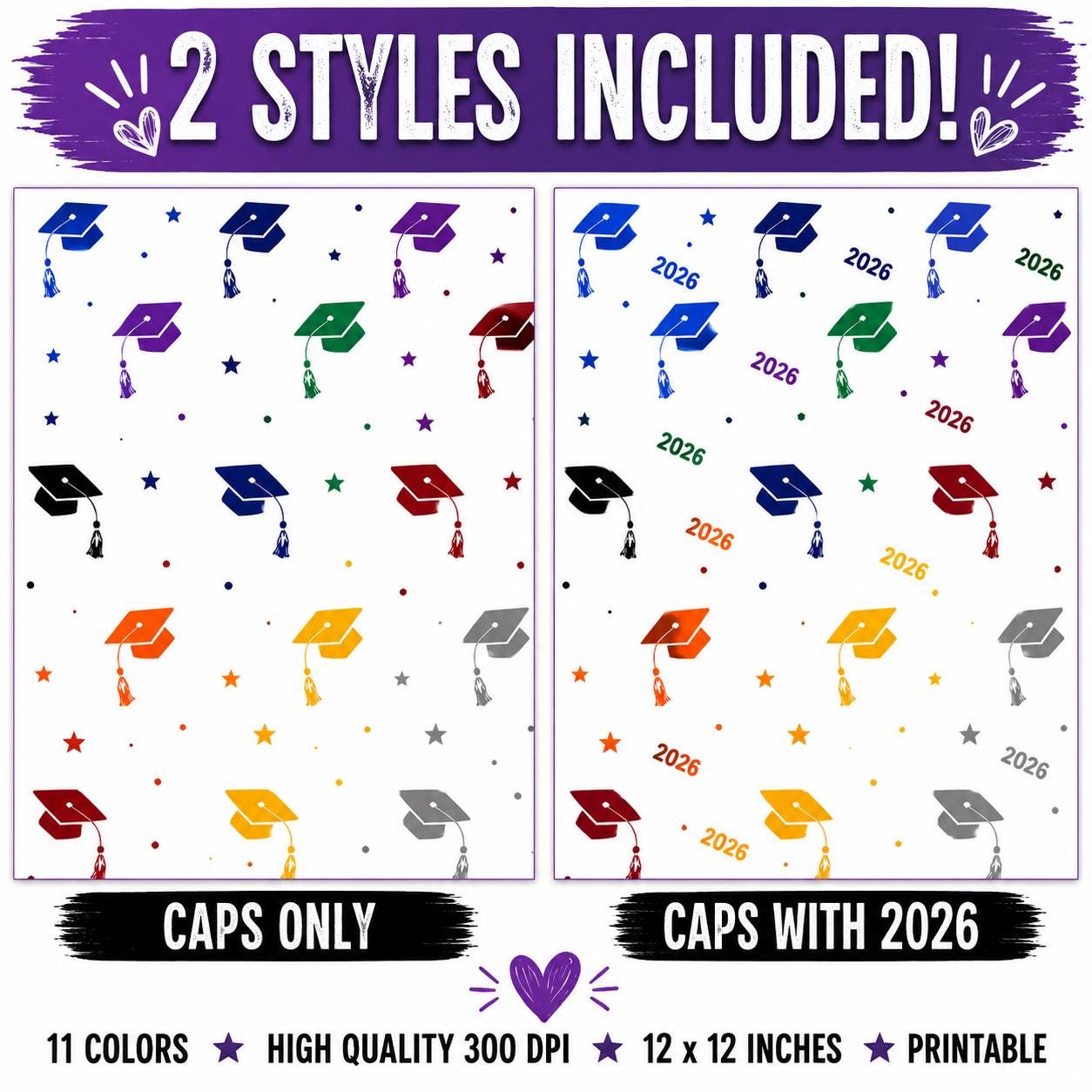 Graduation Paper Design GRADUATION CAPS Digital Scrapbook Paper Bundle | 22 Graduation Papers ...