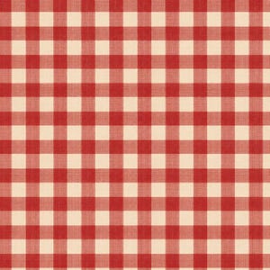 May include: A fabric featuring a classic gingham pattern with a repeating grid of solid red squares alternating with solid off-white squares. The textile displays a visible woven texture throughout the surface, creating a consistent checkerboard design.