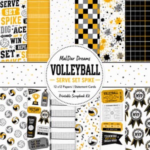 Volleyball Scrapbook Kit | 12x12 Digital Papers & Statement Cards | Volleyball Team Album | Sports Scrapbooking | Instant Download