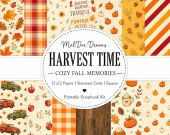 Autumn Harvest Scrapbook Kit | Fall Papers & Cards | Pumpkin Patch Printable Papers | Autumn Journal Cards | Thanksgiving Scrapbook Kit